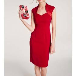 Ashley Brooke elegancka sukienka etui w kolorze czerwonym z lamówkami