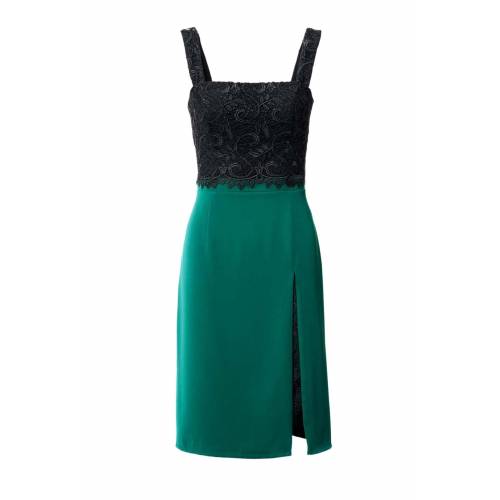Elegancka sukienka z koronki zielono czarna fason