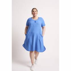 Prosta lniana sukienka damska Chalou Plus size z krótkim rękawem, niebieska Berry stylizacja