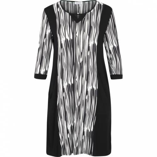 Ołówkowa sukienka damska Chalou Plus size z czarno białym nadrukiem i rękawami 3/4, czarno-biała Christiane przód