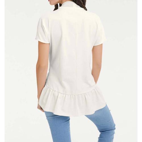 Heine modna bluzka damska z falbaną biała asymetryczny tył