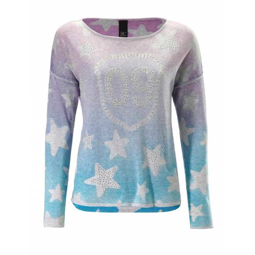 Damski sweter z nadrukiem i kryształkami HEINE, różowo-niebieski