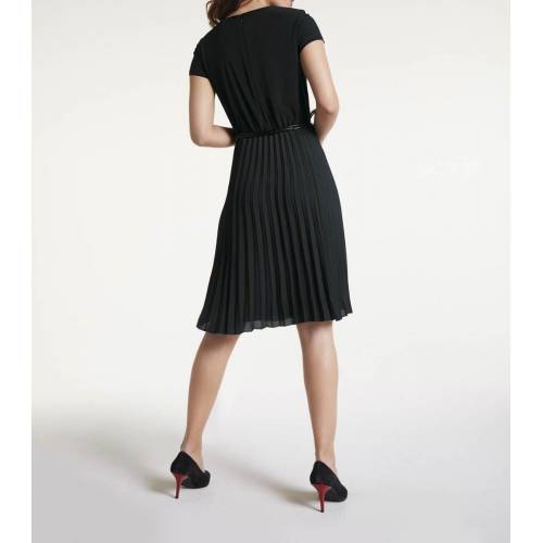 Klasyczna plisowana sukienka damska z paskiem HEINE, czarny, tył