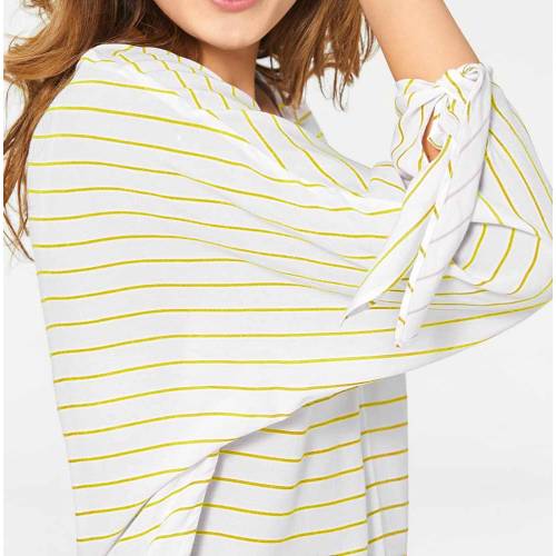 Oversizowa damska bluzka w paski HEINE, biało-żółta, wiązane rękawy