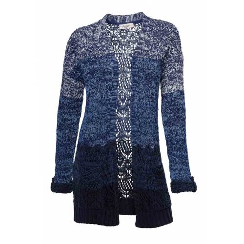 żurowy długi sweter damski bez zapięcia niebieski LINEA TESINI fason