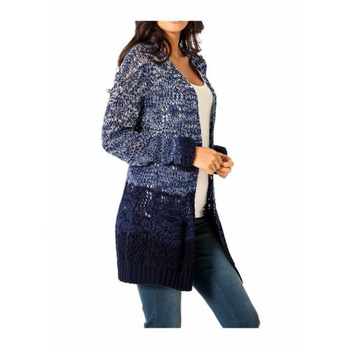 żurowy długi sweter damski bez zapięcia niebieski LINEA TESINI model