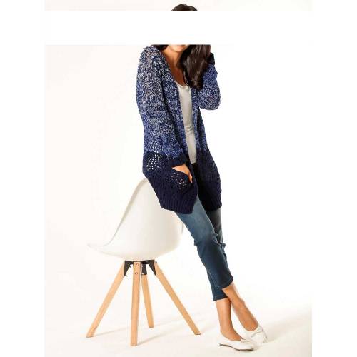 żurowy długi sweter damski bez zapięcia niebieski LINEA TESINI stylizacja