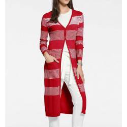 Patrizia Dini długi sweter damski w pasy z dzianiny czerwony