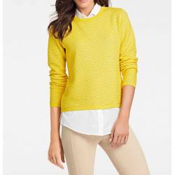 Sweter damski HEINE 2 w 1, żółto-biały zestaw przód