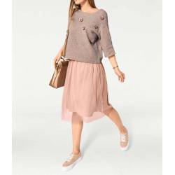 HEINE bluza damska z rękawami 3/4 i ozdobną aplikacją, różowy stylizacja